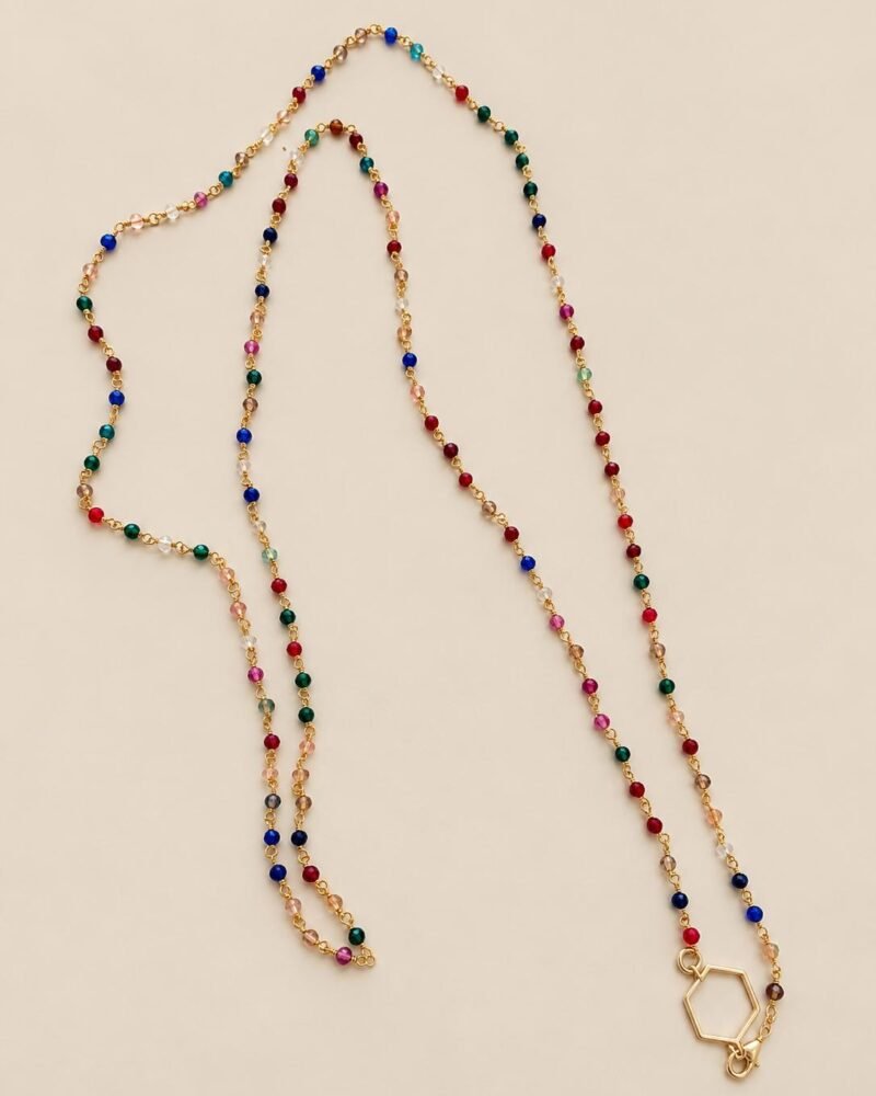Collar largo HEXIA multicolor con pieza hexagonal