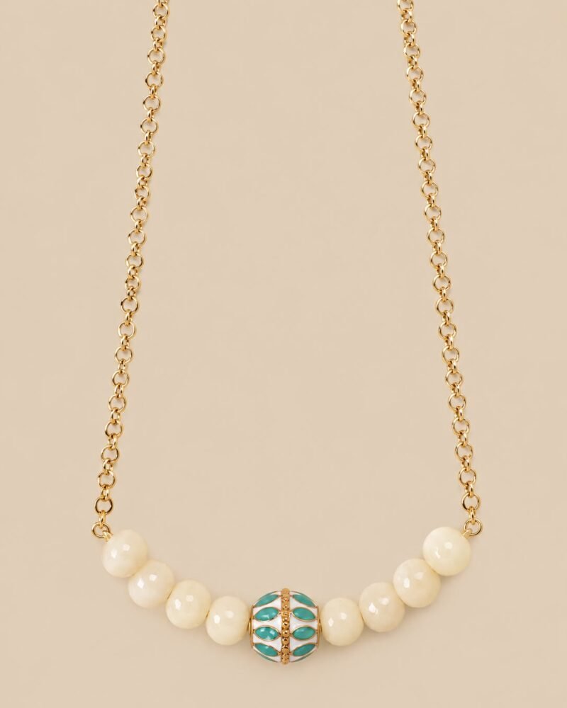 Collar OCÉANO con barrilete de cerámica verde agua y calcita blanca