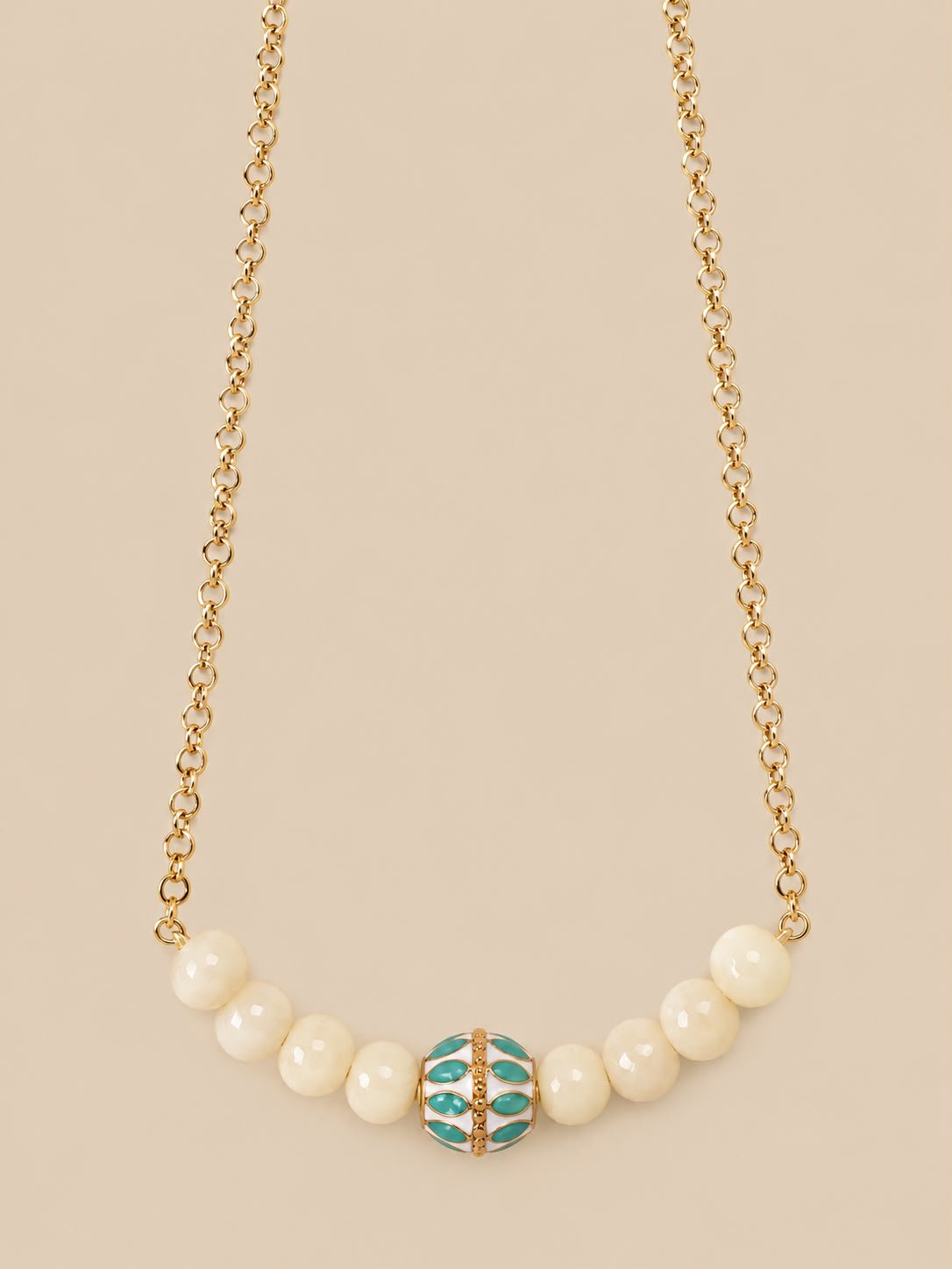 Collar OCÉANO con barrilete de cerámica verde agua y calcita blanca