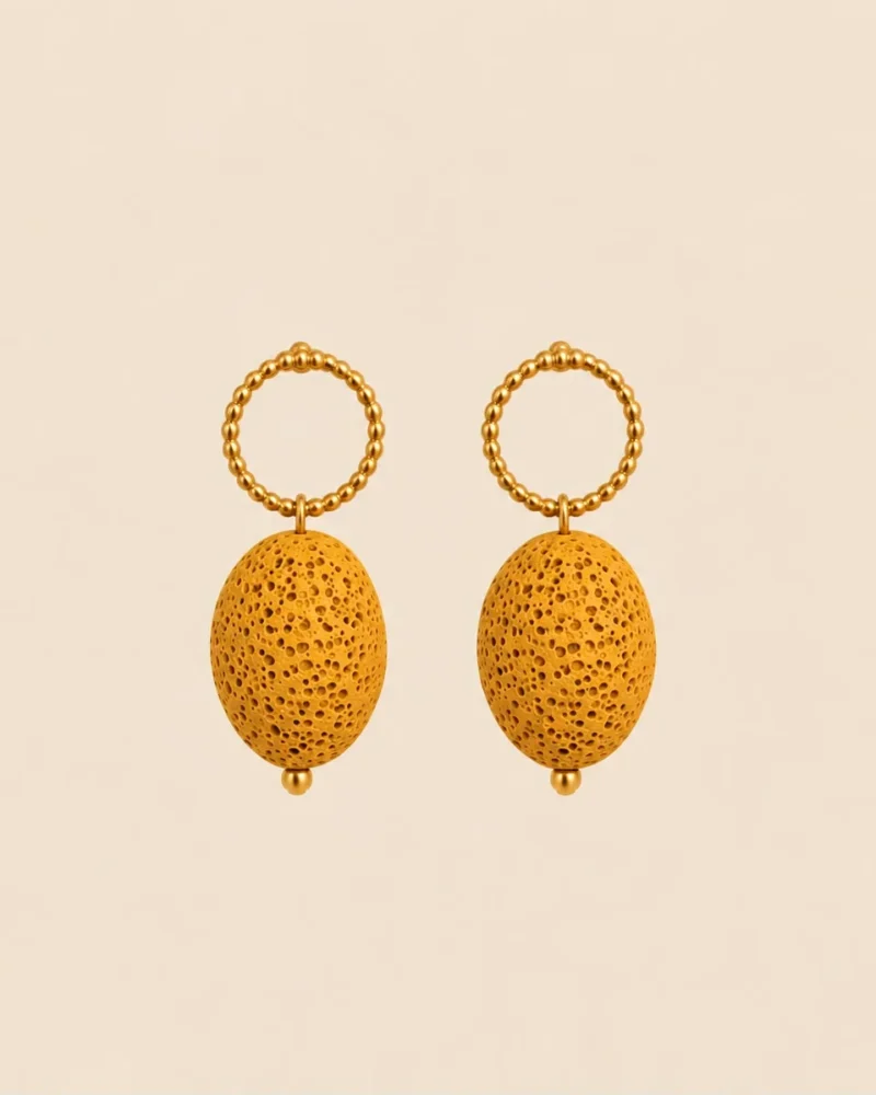 Pendientes CALIA aro de bolitas con piedra natural ocre