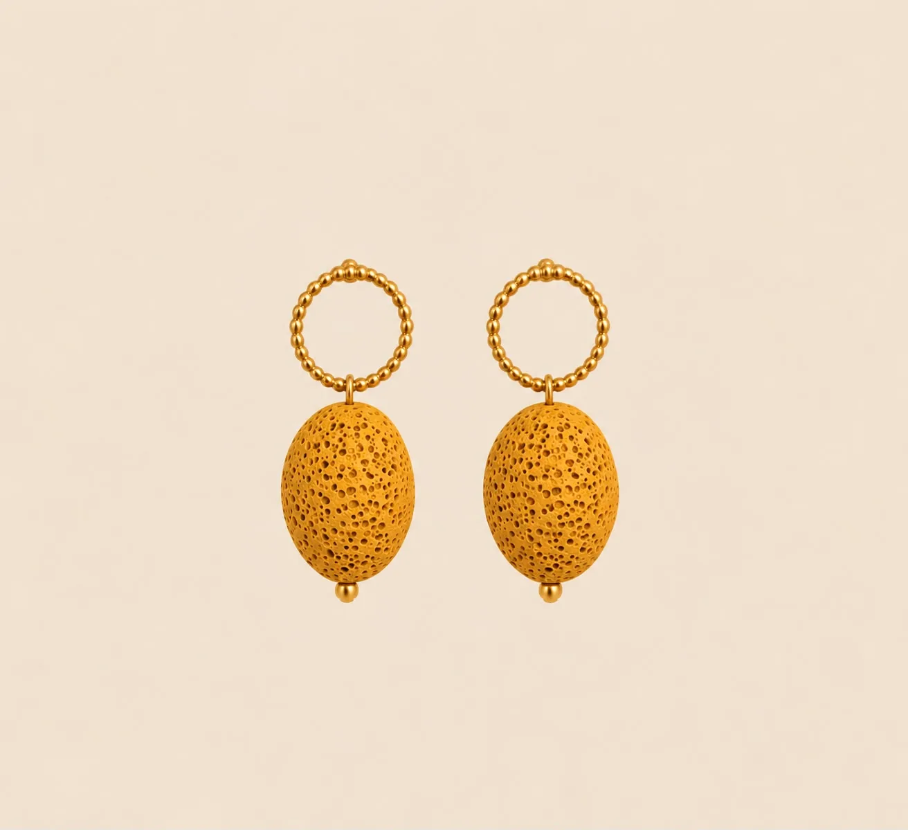 Pendientes CALIA aro de bolitas con piedra natural ocre