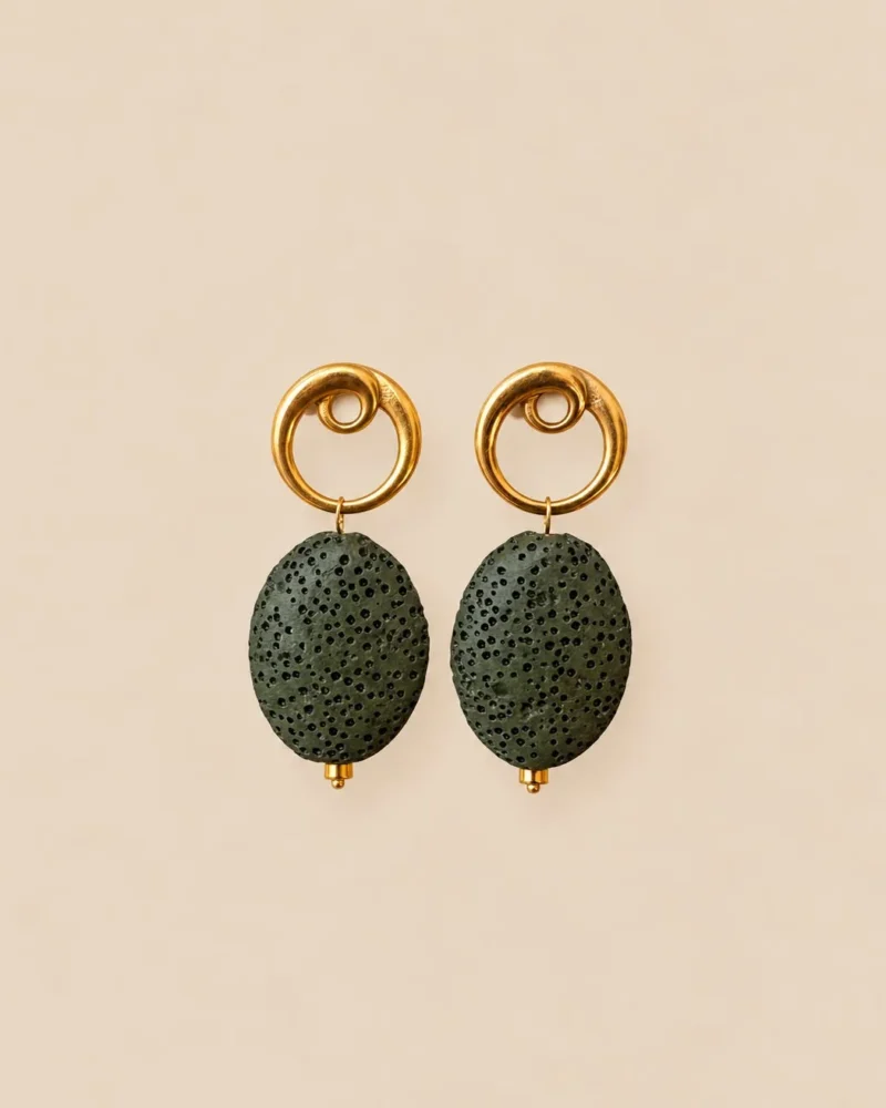 Pendientes CALIA circulares con piedra natural verde hoja