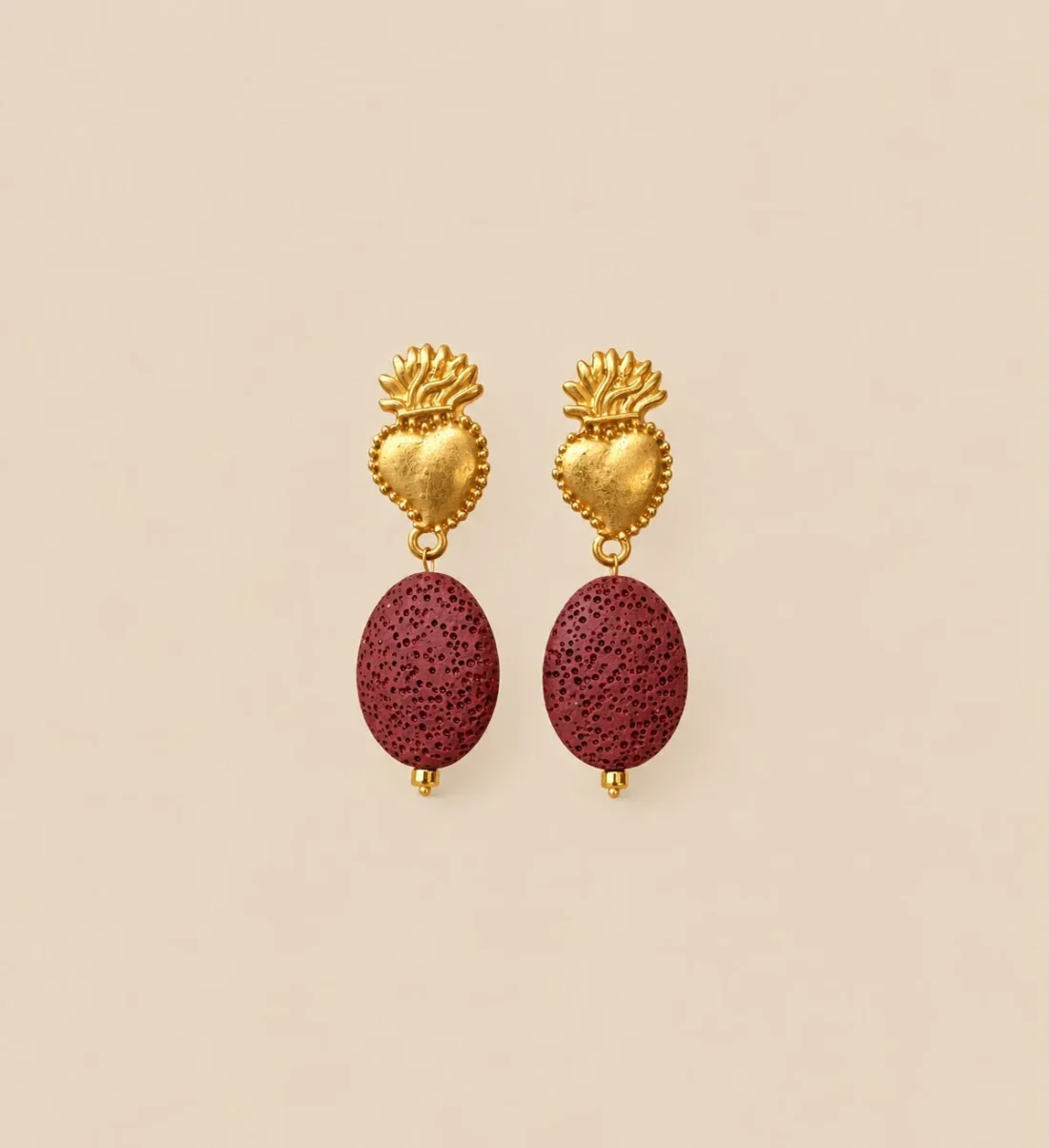 Pendientes CALIA corazón con piedra natural burdeos