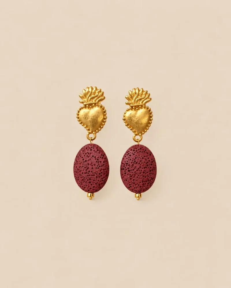Pendientes CALIA corazón con piedra natural burdeos