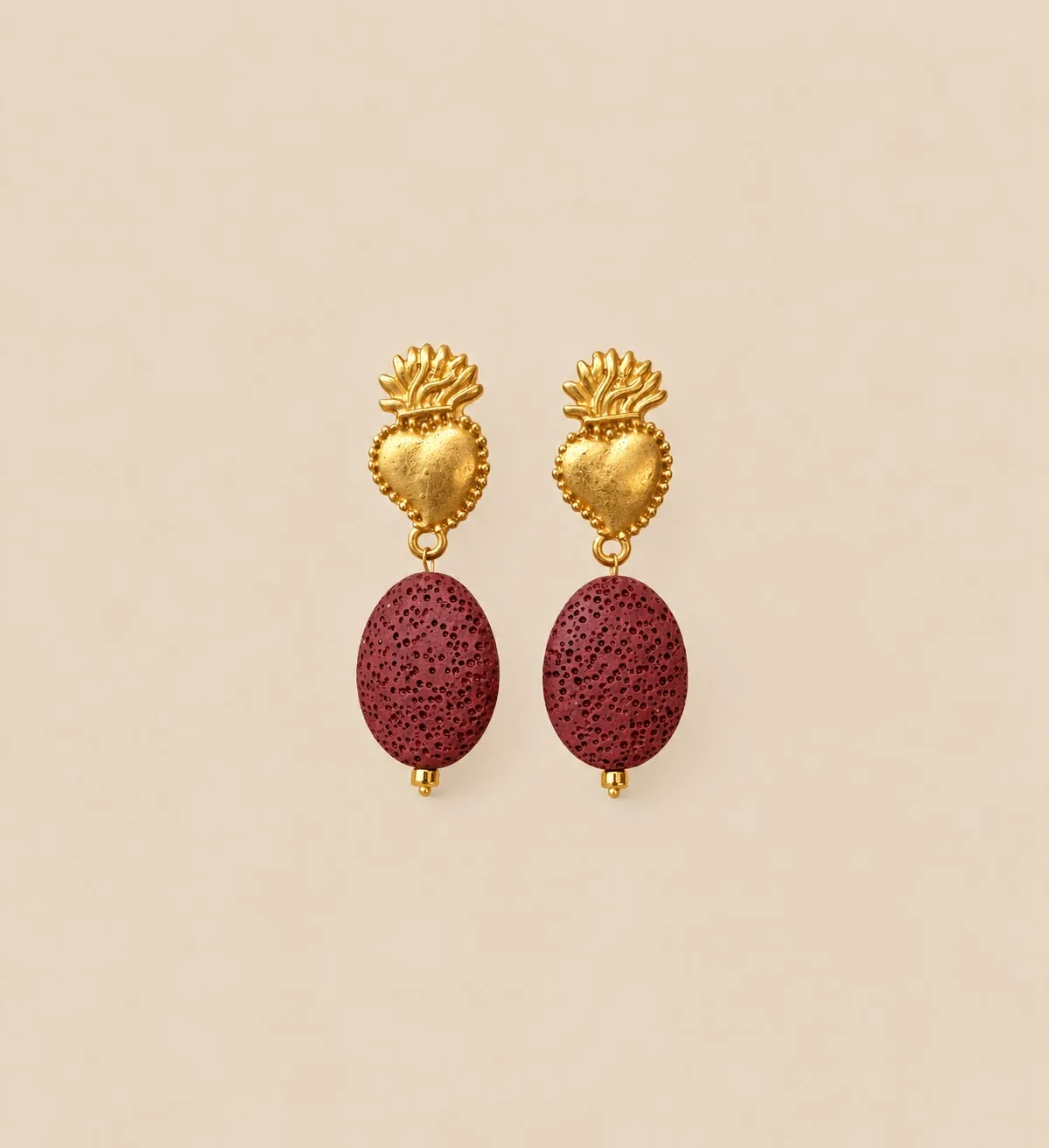 Pendientes CALIA corazón con piedra natural burdeos