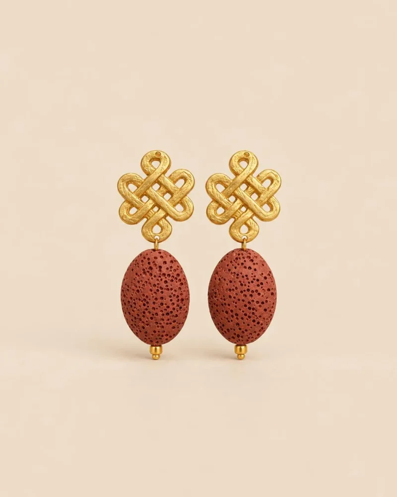 Pendientes CALIA nudo dorado con piedra natural burdeos