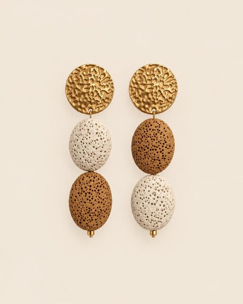 Pendientes CALIA de piedra natural blanco y ocre