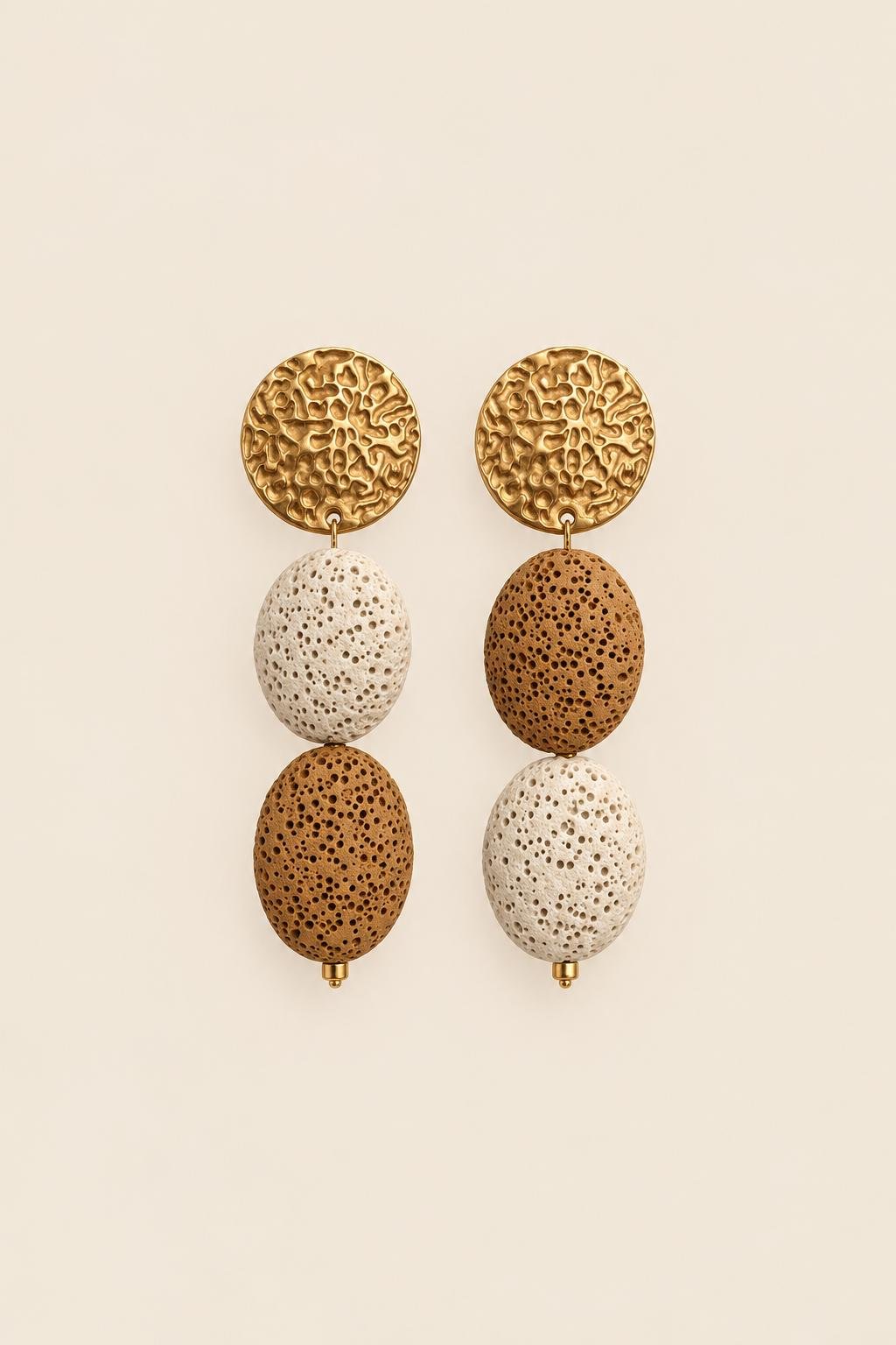 Pendientes CALIA de piedra natural blanco y ocre