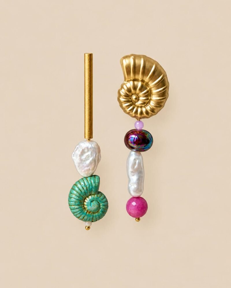 Pendientes MAREA morada asimétricos con caracola