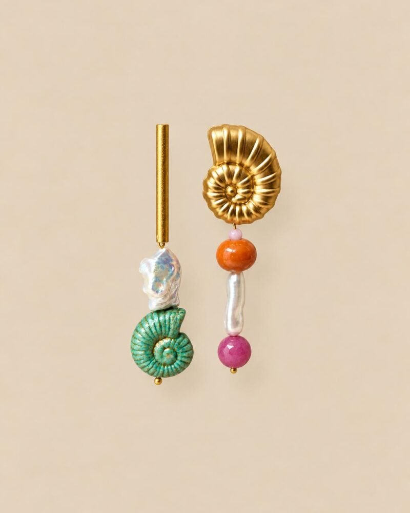 Pendientes MAREA naranja asimétricos con caracola